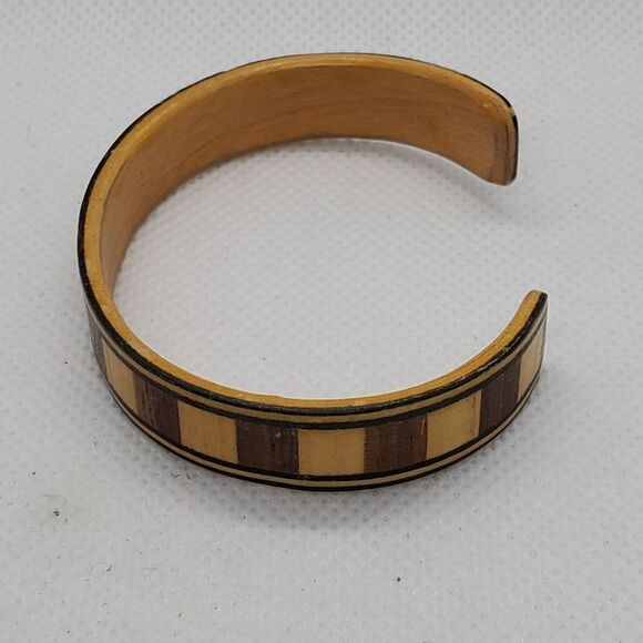 Vintage Wooden Two-Tone Cuff Bracelet - Picture 4 of 6